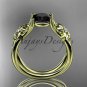 14kt yellow gold diamond floral engagement ring with a Black Diamond center stone ADLR130
