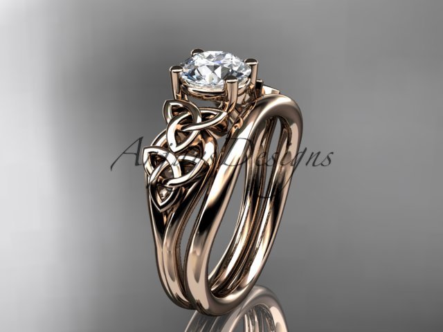 14kt rose gold celtic trinity knot wedding ring, engagement set CT7169S