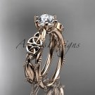 14kt rose gold celtic trinity knot engagement ring with a Moissanite center stone CT766