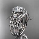 14kt white gold diamond floral engagement set with a "Forever One" Moissanite center stone ADLR131S