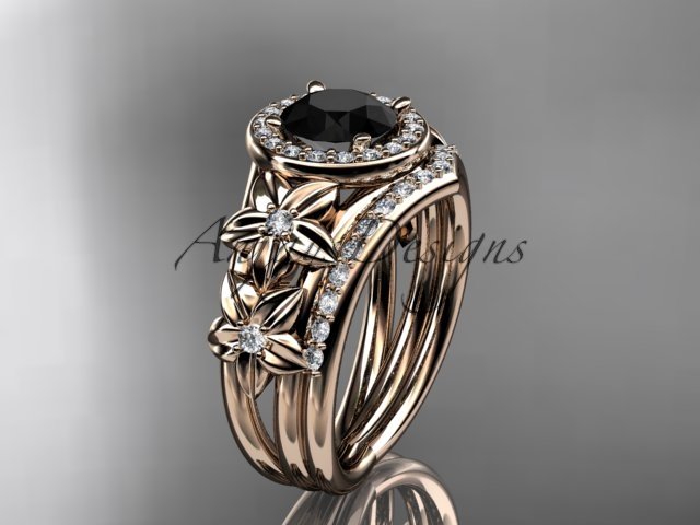 14kt rose gold diamond floral engagement set with a Black Diamond center stone ADLR131S