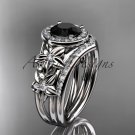 Platinum  diamond floral engagement set with a Black Diamond center stone ADLR131S