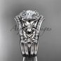 14kt white gold diamond floral wedding ring, engagement ring with double matching band ADLR131S