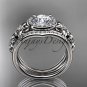 14kt white gold diamond floral wedding ring, engagement ring with double matching band ADLR131S