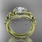 14kt yellow gold diamond floral wedding ring, engagement ring with double matching band ADLR131S