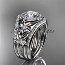 Platinum  diamond floral wedding ring, engagement ring with double matching band ADLR131S