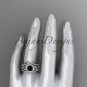14k white diamond engagement ring with a Black Diamond center stone,double matching band ADLR131S