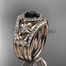 14k rose diamond engagement ring with a Black Diamond center stone,double matching band ADLR131S