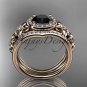 14k rose diamond engagement ring with a Black Diamond center stone,double matching band ADLR131S