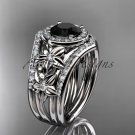 Platinum diamond engagement ring with a Black Diamond center stone,double matching band ADLR131S