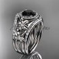 Platinum diamond engagement ring with a Black Diamond center stone,double matching band ADLR131S