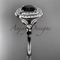 14kt white gold diamond floral engagement ring with a Black Diamond center stone ADLR133