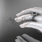 14kt white gold diamond floral engagement ring with a Black Diamond center stone ADLR133