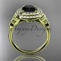 14kt yellow gold diamond floral engagement ring with a Black Diamond center stone ADLR133