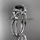 14kt white gold diamond floral engagement ring with a Black Diamond center stone ADLR140