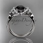 14kt white gold diamond floral engagement ring with a Black Diamond center stone ADLR140