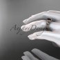 14kt rose gold diamond floral engagement ring with a Black Diamond center stone ADLR140