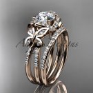 14kt rose gold diamond butterfly wedding ring, engagement set ADLR141S
