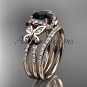 14kt rose gold diamond butterfly engagement set with a Black Diamond center stone ADLR141S
