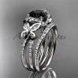 Platinum  diamond butterfly engagement set with a Black Diamond center stone ADLR141S