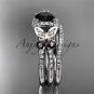 Platinum  diamond butterfly engagement set with a Black Diamond center stone ADLR141S