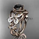14kt rose gold diamond floral engagement ring with a Black Diamond center stone ADLR136