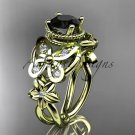 14kt yellow gold diamond floral engagement ring with a Black Diamond center stone ADLR136