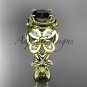 14kt yellow gold diamond floral engagement ring with a Black Diamond center stone ADLR136