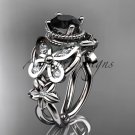 Platinum  diamond floral engagement ring with a Black Diamond center stone ADLR136