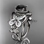 Platinum  diamond floral engagement ring with a Black Diamond center stone ADLR136