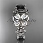 Platinum  diamond floral engagement ring with a Black Diamond center stone ADLR136