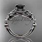 Platinum  diamond floral engagement ring with a Black Diamond center stone ADLR136