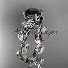 14kt white gold diamond leaf and vine engagement ring with a Black Diamond center stone ADLR151