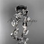14kt white gold diamond leaf and vine engagement ring with a Black Diamond center stone ADLR151