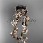 14kt rose gold diamond leaf and vine engagement ring with a Black Diamond center stone ADLR151