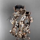 14k rose gold diamond engagement ring, engagement set with a Black Diamond center stone ADLR151S