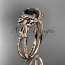 14kt rose gold diamond unique engagement ring, bow ring with a Black Diamond center stone ADER155