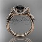 14kt rose gold diamond unique engagement ring, bow ring with a Black Diamond center stone ADER155