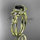 14kt yellow gold diamond unique engagement ring, bow ring with a Black Diamond center stone ADER155