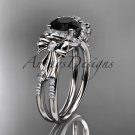 Platinum diamond unique engagement ring, bow ring with a Black Diamond center stone ADER155