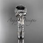 Platinum diamond unique engagement ring, bow ring with a Black Diamond center stone ADER155