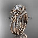 14kt rose gold diamond unique engagement set, wedding ring, bow ring ADER155S