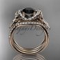 14kt rose gold diamond engagement set, bow ring with a Black Diamond center stone ADER155S