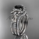 Platinum  diamond engagement set, bow ring with a Black Diamond center stone ADER155S