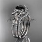 Platinum diamond engagement set, bow ring with a Black Diamond center stone ADER155S
