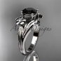 14k white gold diamond leaf and vine engagement ring with a Black Diamond center stone ADLR159