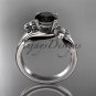 14k white gold diamond leaf and vine engagement ring with a Black Diamond center stone ADLR159
