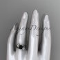 14k white gold diamond leaf and vine engagement ring with a Black Diamond center stone ADLR159