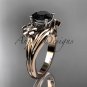 14k rose gold diamond leaf and vine engagement ring with a Black Diamond center stone ADLR159