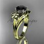 14k yellow gold diamond leaf and vine engagement ring with a Black Diamond center stone ADLR159